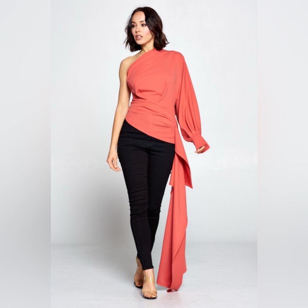Stylish Coral Asymmetrical Top